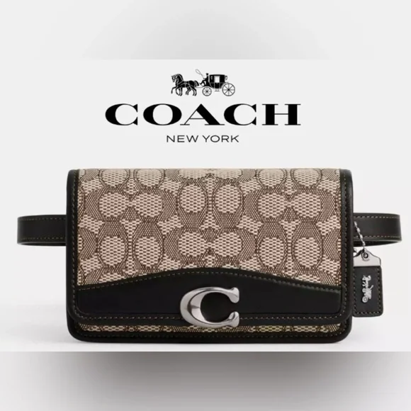 NWT Coach Bandit Belt Bag In Signature Jacquard CJ810 LH/Cocoa Black